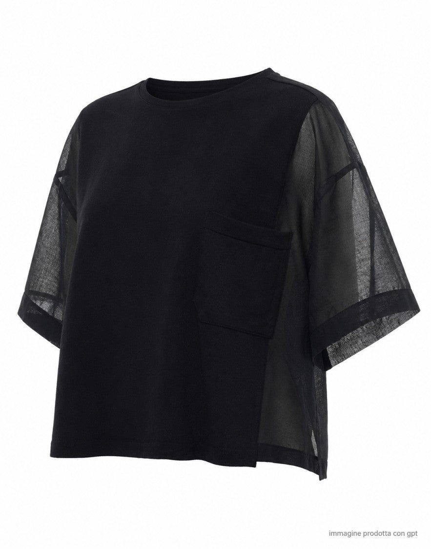 Laboratorio Black Relaxed Fit Cotton Crew Neck Top
