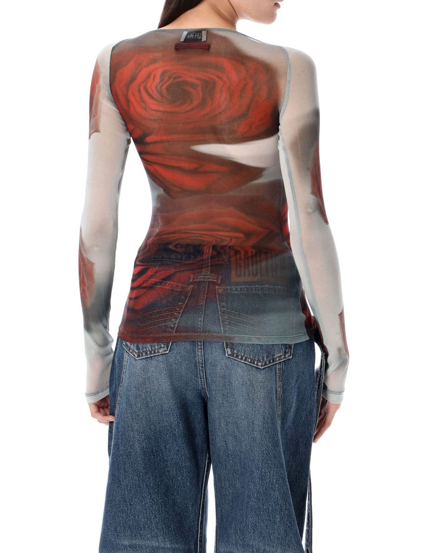 Jean Paul Gaultier Blurry Rose Mesh Top