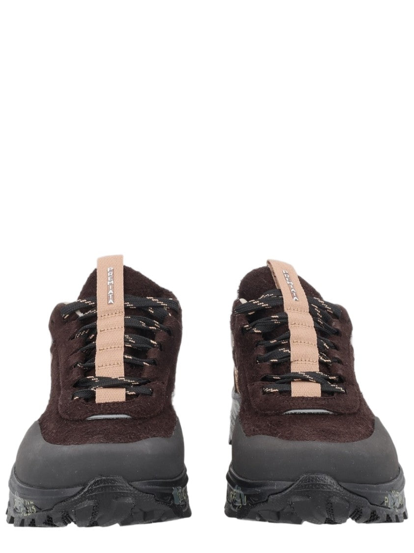 Premiata Brown Reflective Details Stitched Logo Suede Sneakers