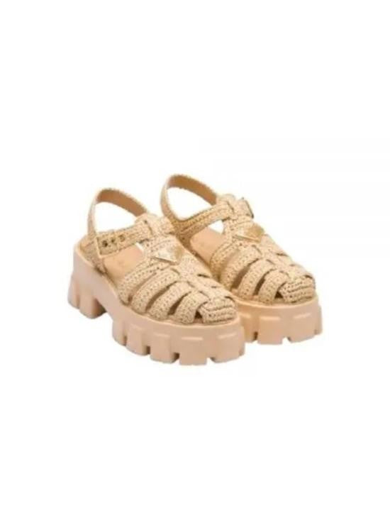 Prada Chunky Sole Sandals With Woven Raffia Uppers