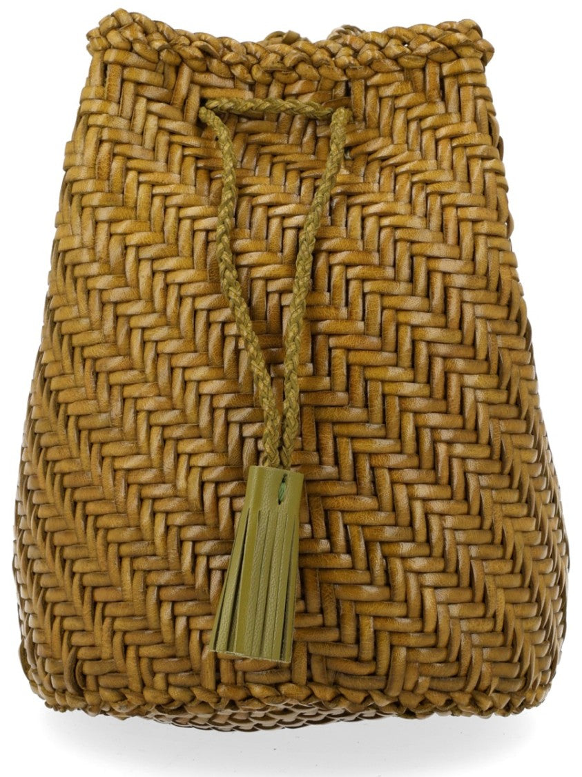 Dragon Diffusion Rich Tan Pompom Double Jump Leather Bucket Bag