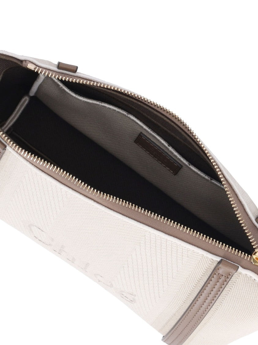 Chloé Structured Beige Shoulder Bag With Embossed Logo