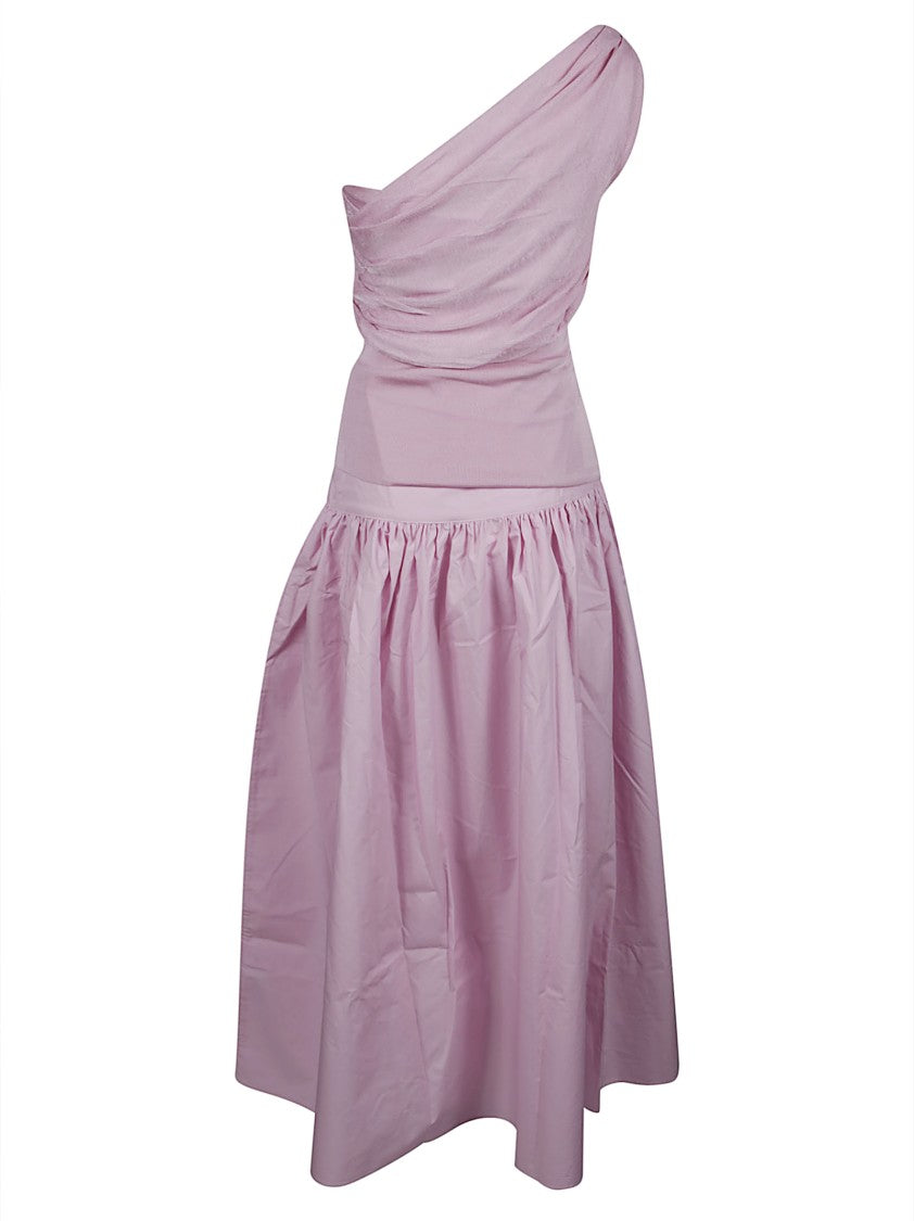 Self-Portrait Cotton Draped One-Shoulder Midi Dress