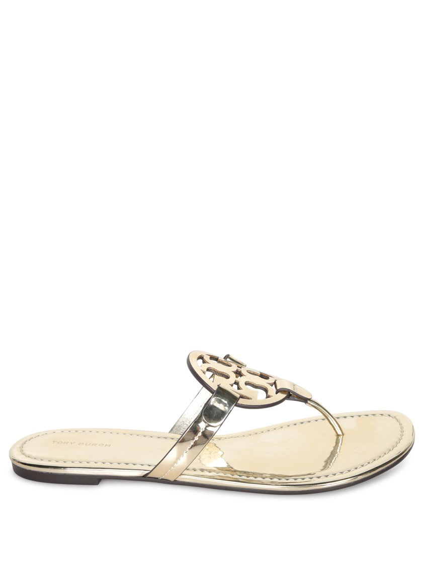 Tory Burch Shimmering Slip-On Sandals With Cut-Out Logo Detail