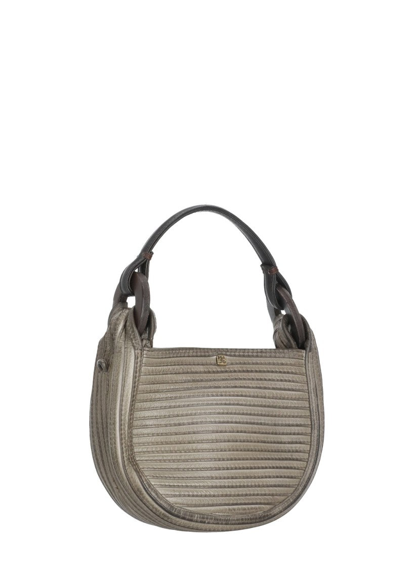 Majo Structured Leather Handbag With Ribbed Texture
