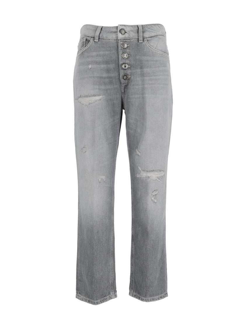 Dondup Mid-Rise Cropped Jeans With Button-Fly Closure And Distressed Finish