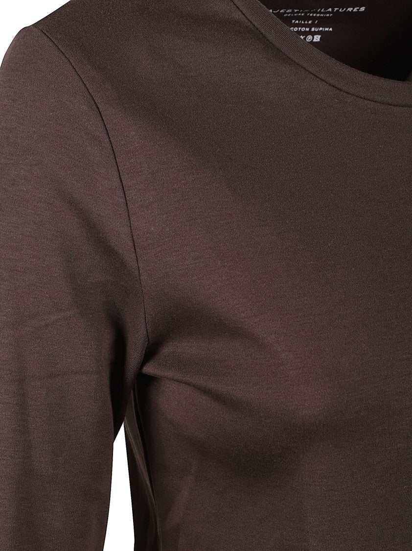 Majestic Filatures Brown Fitted Long-Sleeved Top With Round Neckline