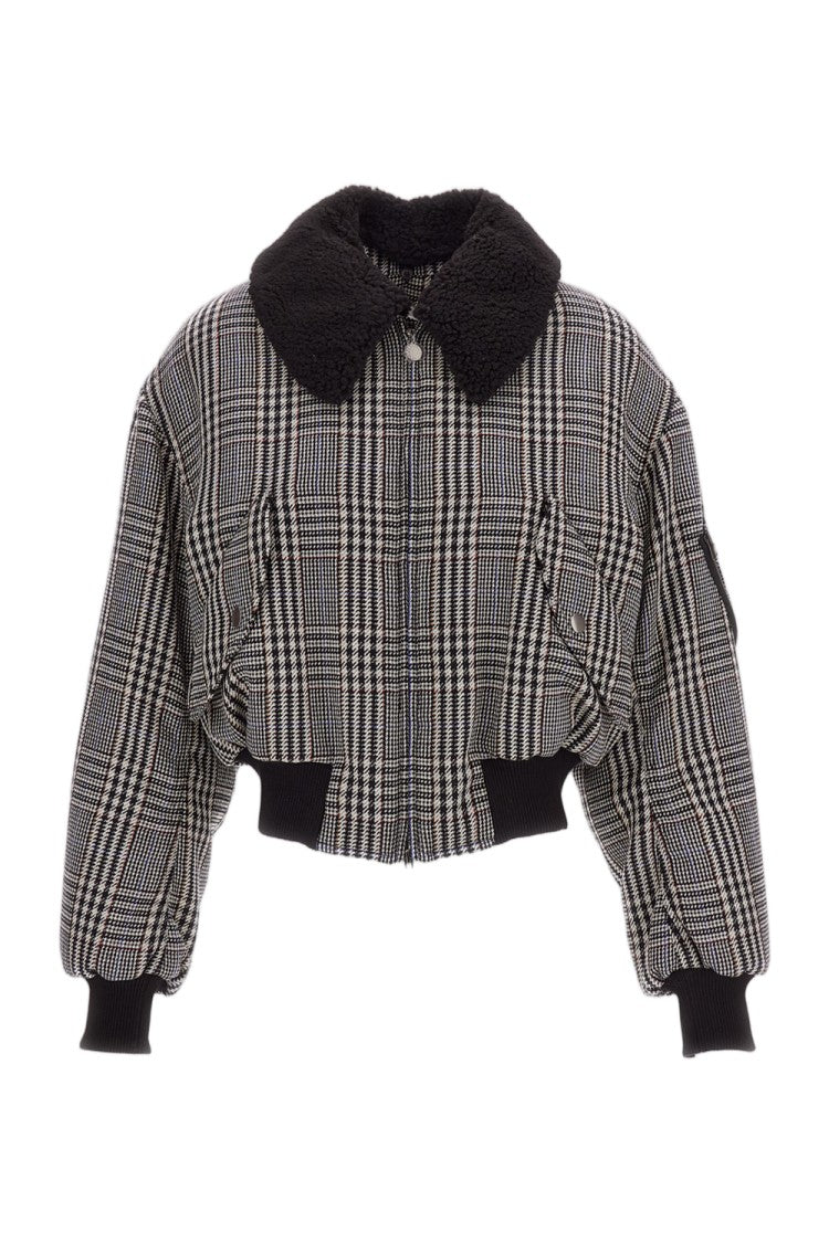 Stella Mccartney Padded Wool Bomber Jacket With Houndstooth Check