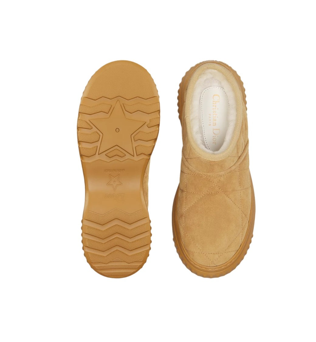 Christian Dior Brown Quilted Suede Shearling Slip-On Boots