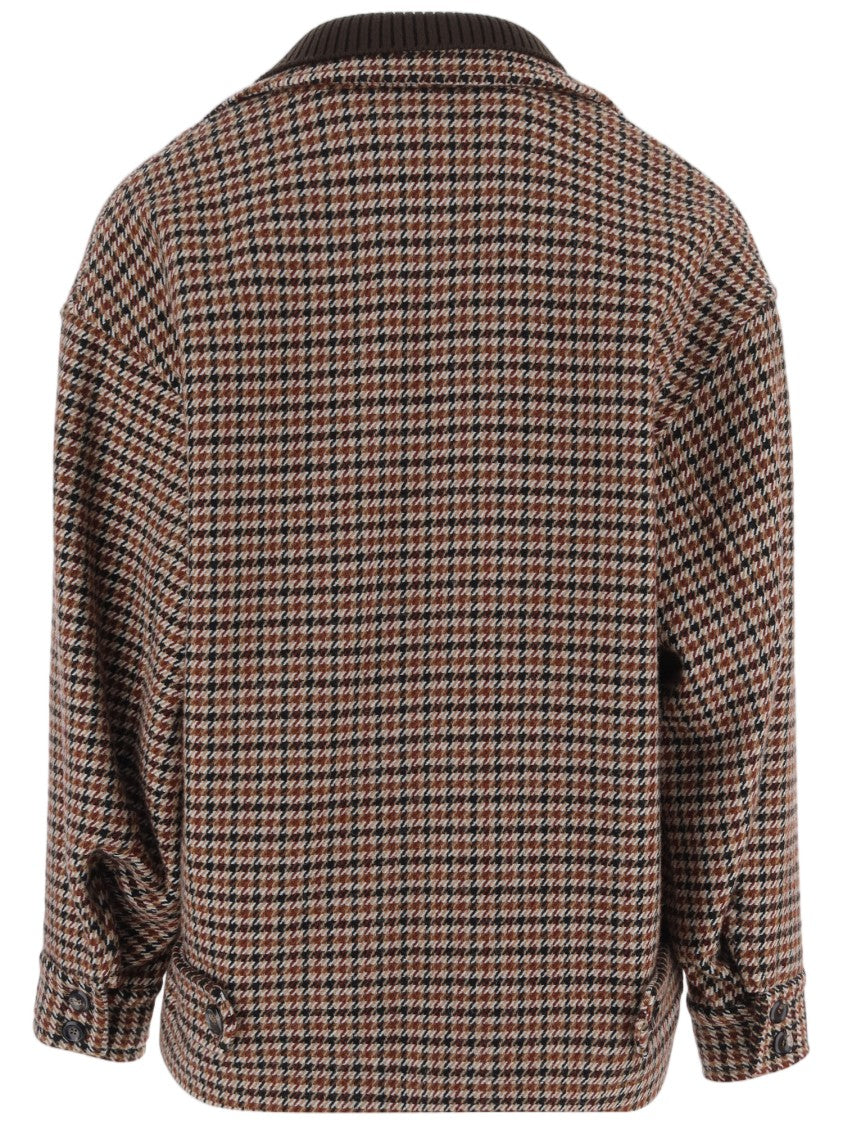 Emporio Armani Beige Classic Houndstooth Rib-Collared Coat