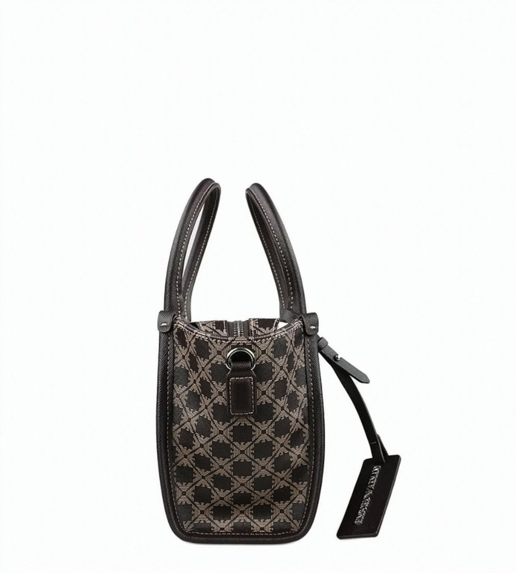 Emporio Armani Black Beige Pattern Double Handle Bag