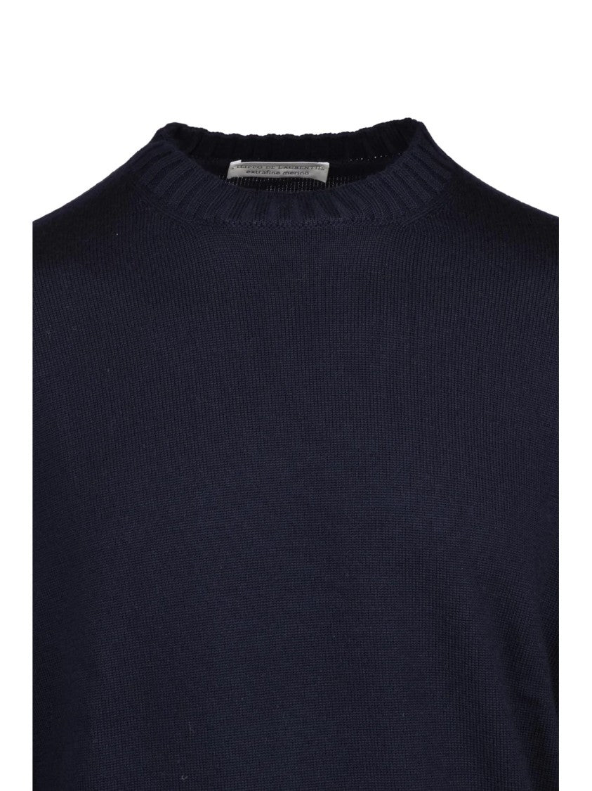 Filippo De Laurentiis Virgin Wool Crew Neck Pullover With Ribbed Detailing