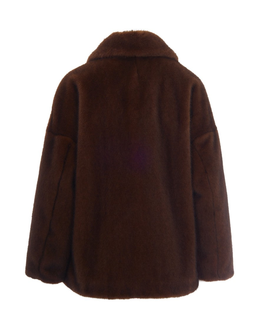 Herno Dark Brown Soft Faux Fur Bomber Jacket
