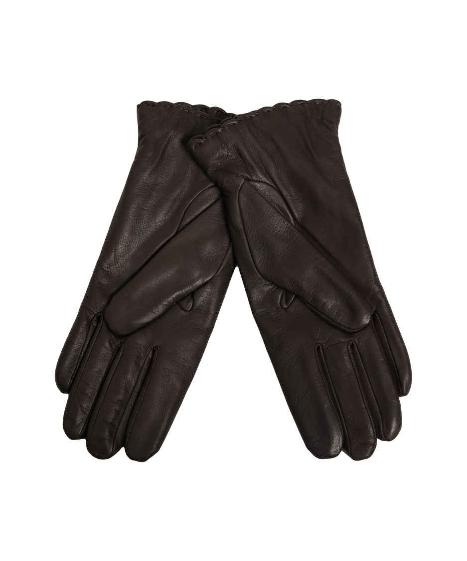 Orciani Brown Leather Gloves With Gathered Cuff And Discreet Logo