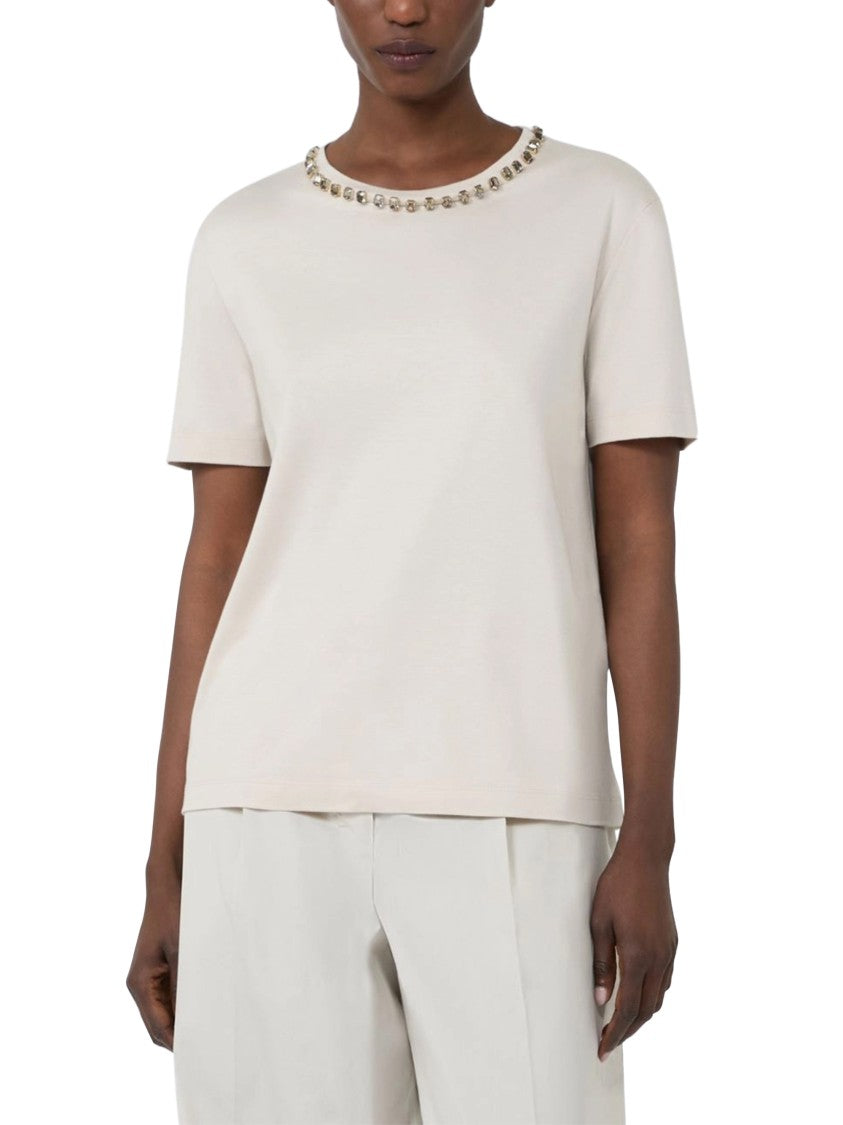 Max Mara Short-Sleeved T-Shirt With Metallic Embellished Neckline