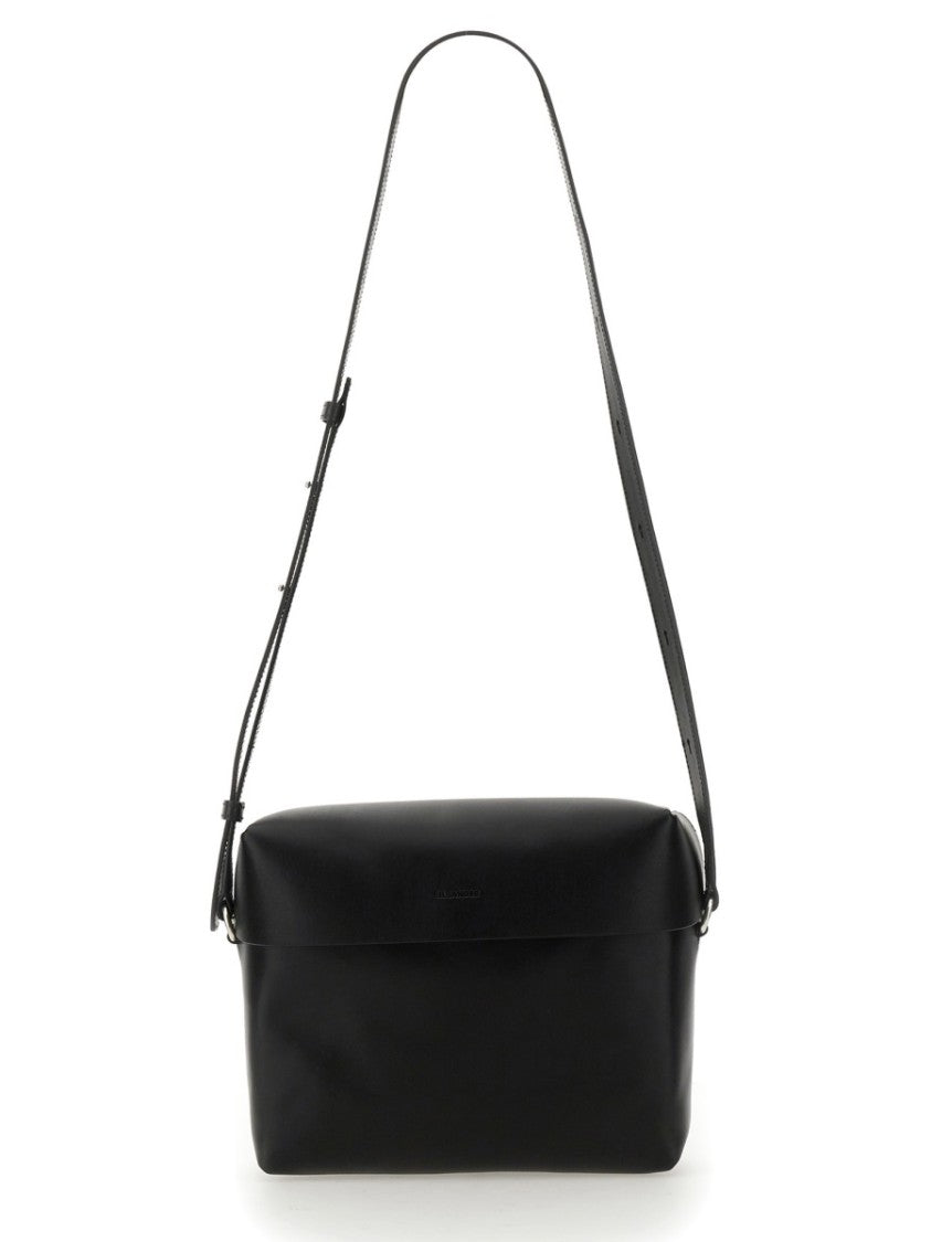 Jil Sander Black Leather Lid Bag With Adjustable Strap