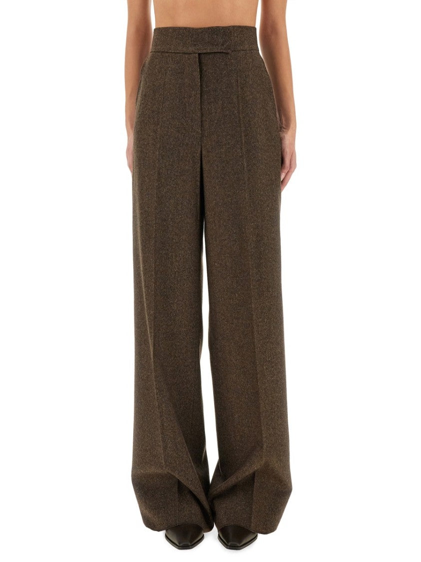 Max Mara High-Waisted Wide-Leg Trousers In Textured Virgin Wool