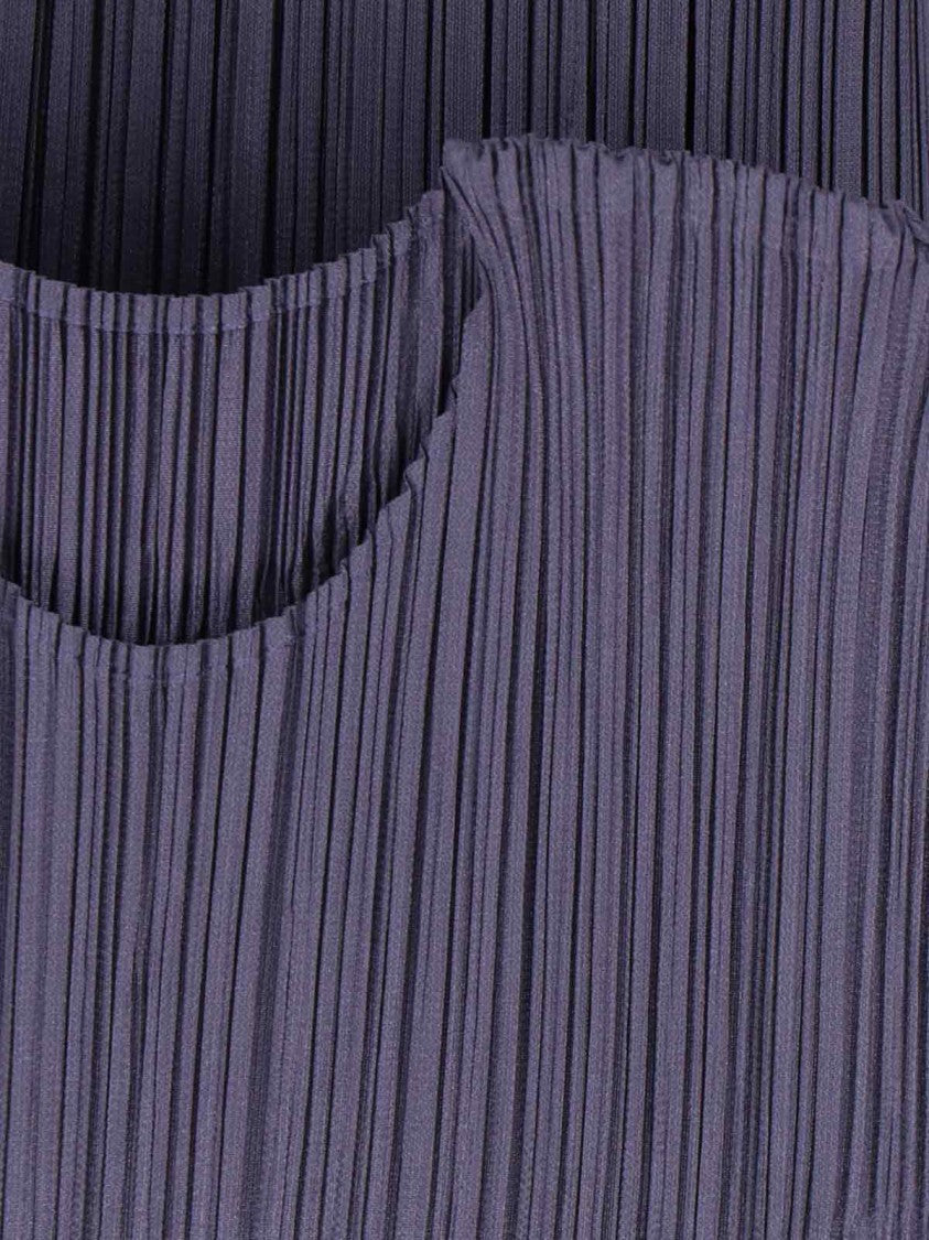 Pleats Please Fitted Short-Sleeved Top With Vertical Pleats