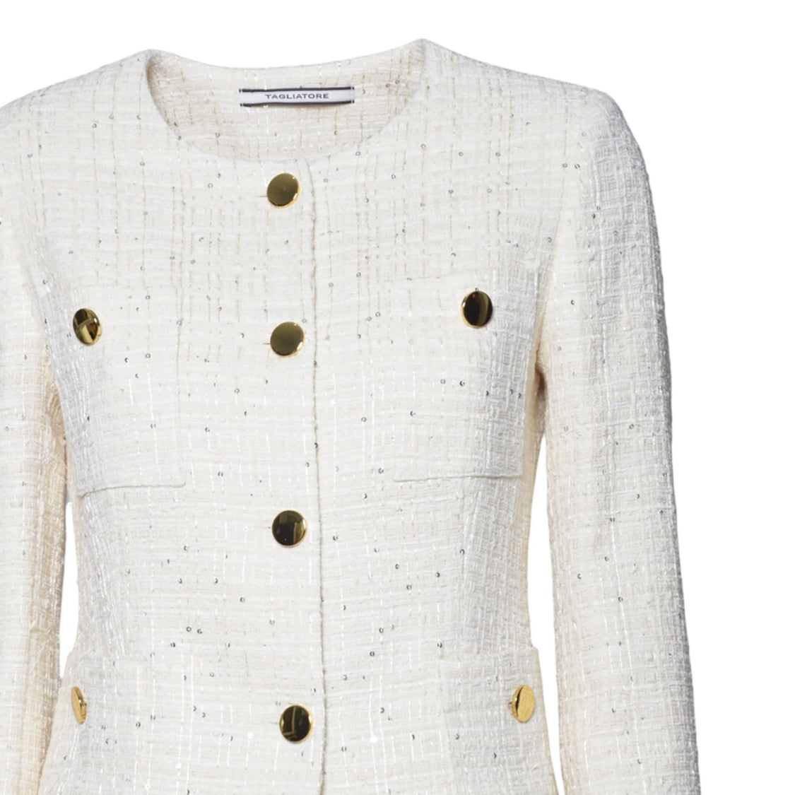 Tagliatore Beverly Crew Neck Jacket In Cream Cotton Tweed