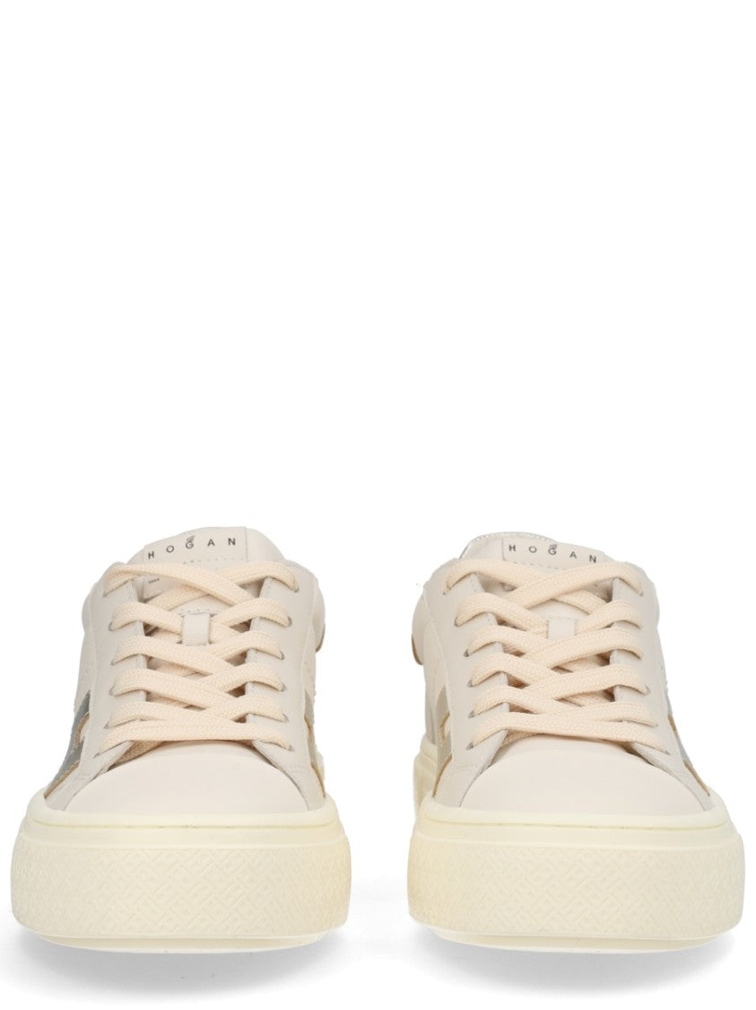 Hogan Light Beige Crosswind Silver Accent Sneakers