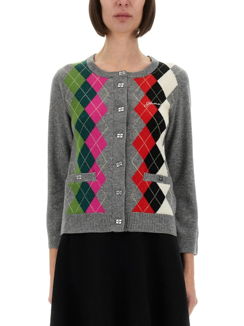 Ganni Classic Argyle Knit Cardigan