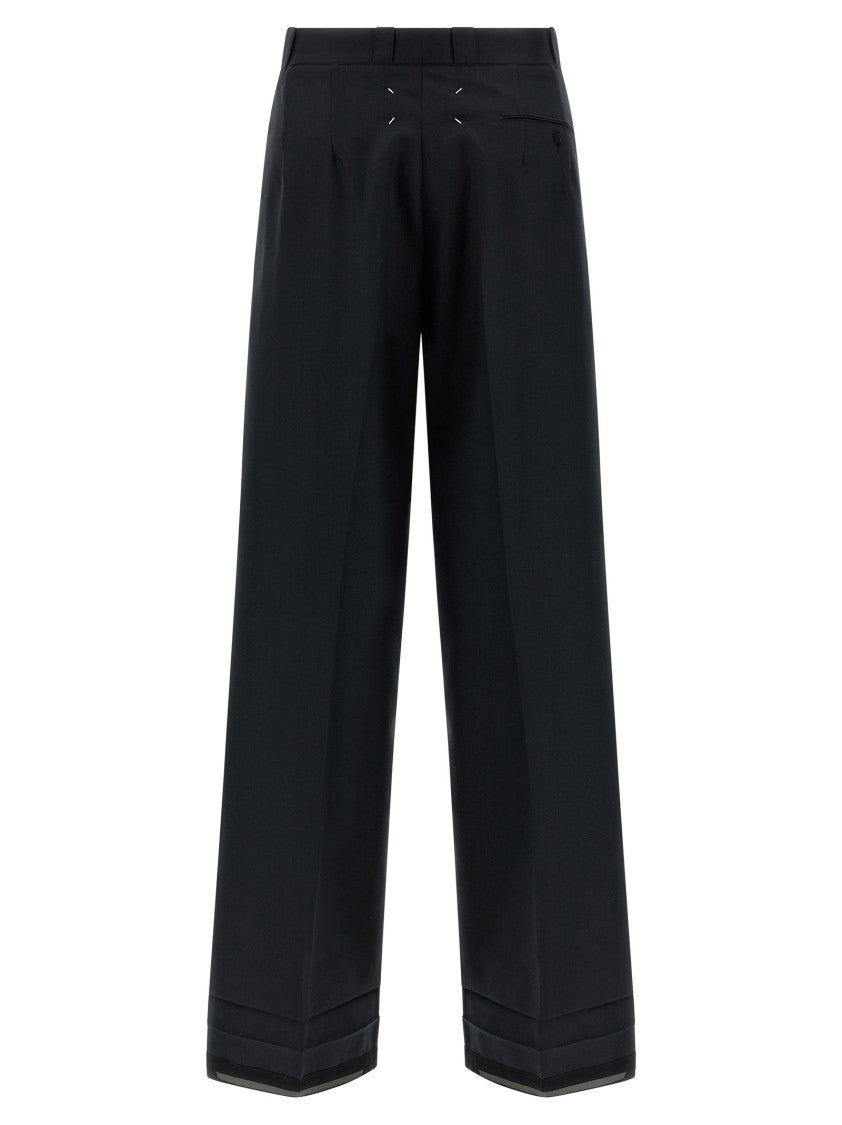 Maison Margiela Wide Leg Herringbone Trousers With Trompe L'oeil Crease