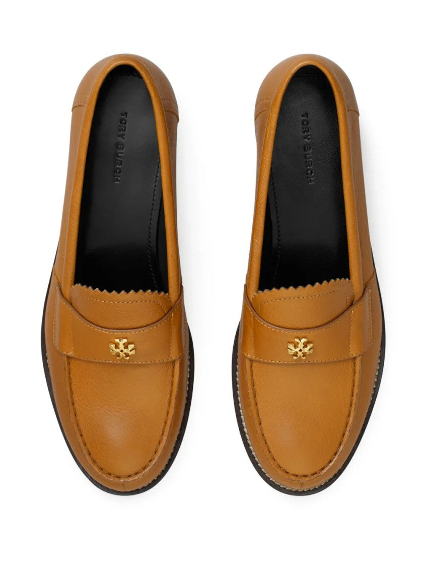 Tory Burch Smooth Leather Classic Loafer With Metallic Emblem And Subtle Stitching