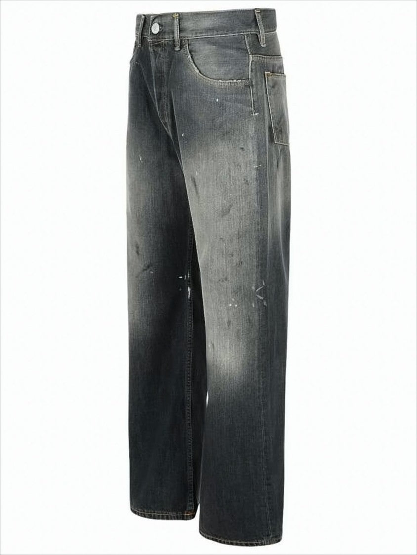 Acne Studios Faded Black Wide-Leg Denim Pants With Distressed Details