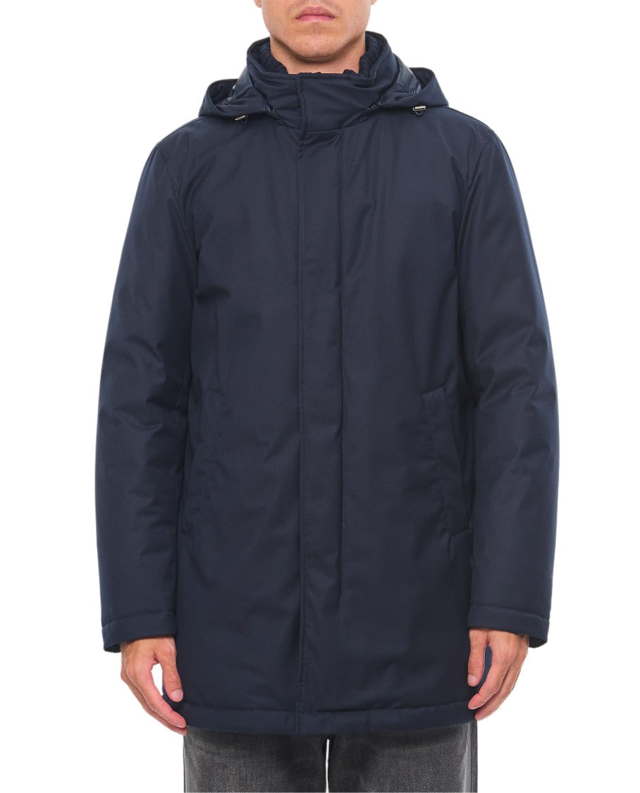 Herno Blue Concealed Zip Hooded Jacket