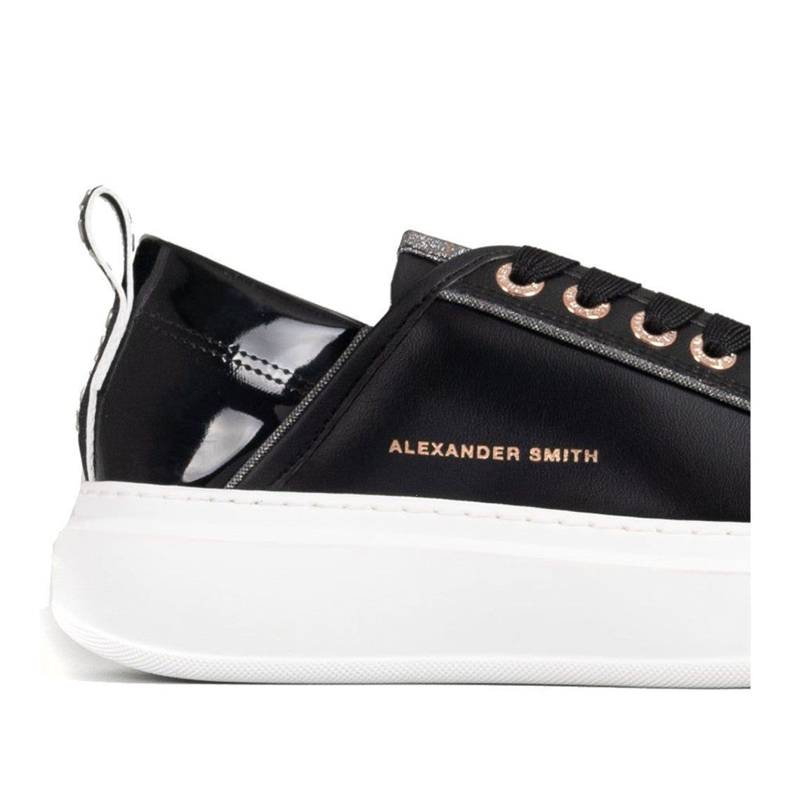 Alexander Smith Black Glossy Accent Bold Sole Leather Sneakers