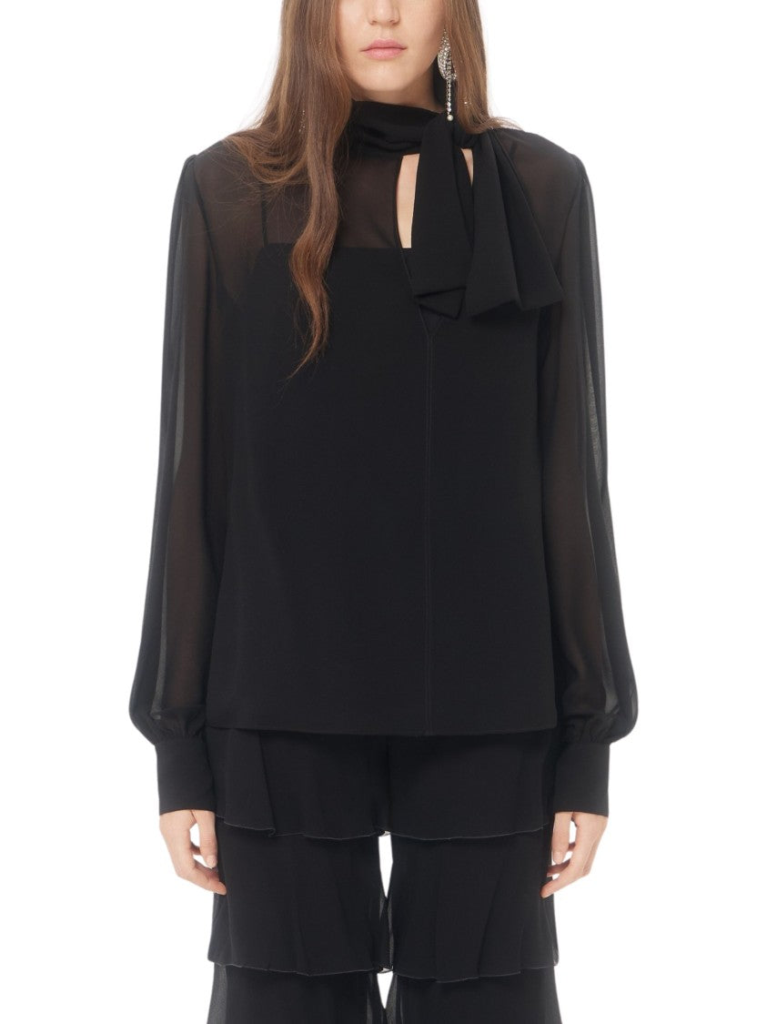 Valentino Scarf Neckline Black Silk Top With Removable Undertop