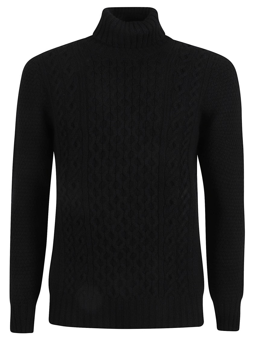 Drumohr Textured Knit Turtleneck Sweater With Classic Aran Pattern