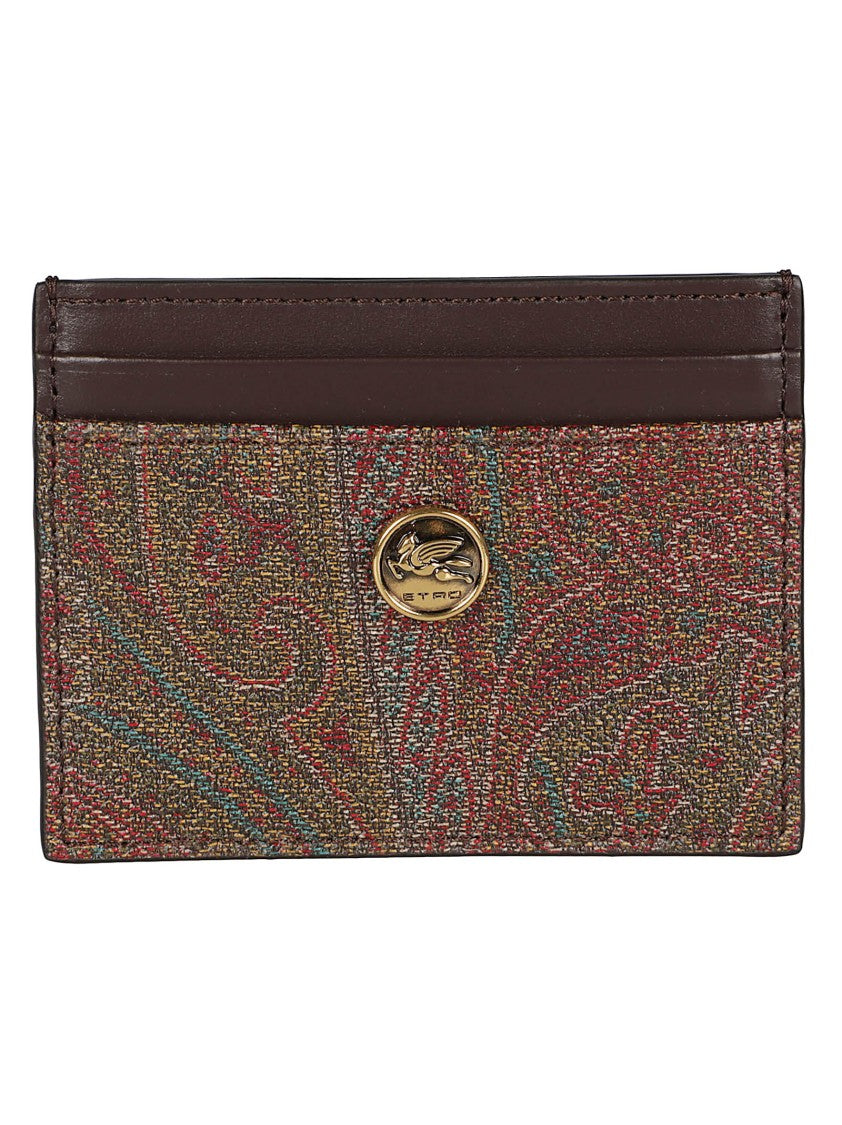 Etro Textured Fabric Credit Card Holder With Leather Trim