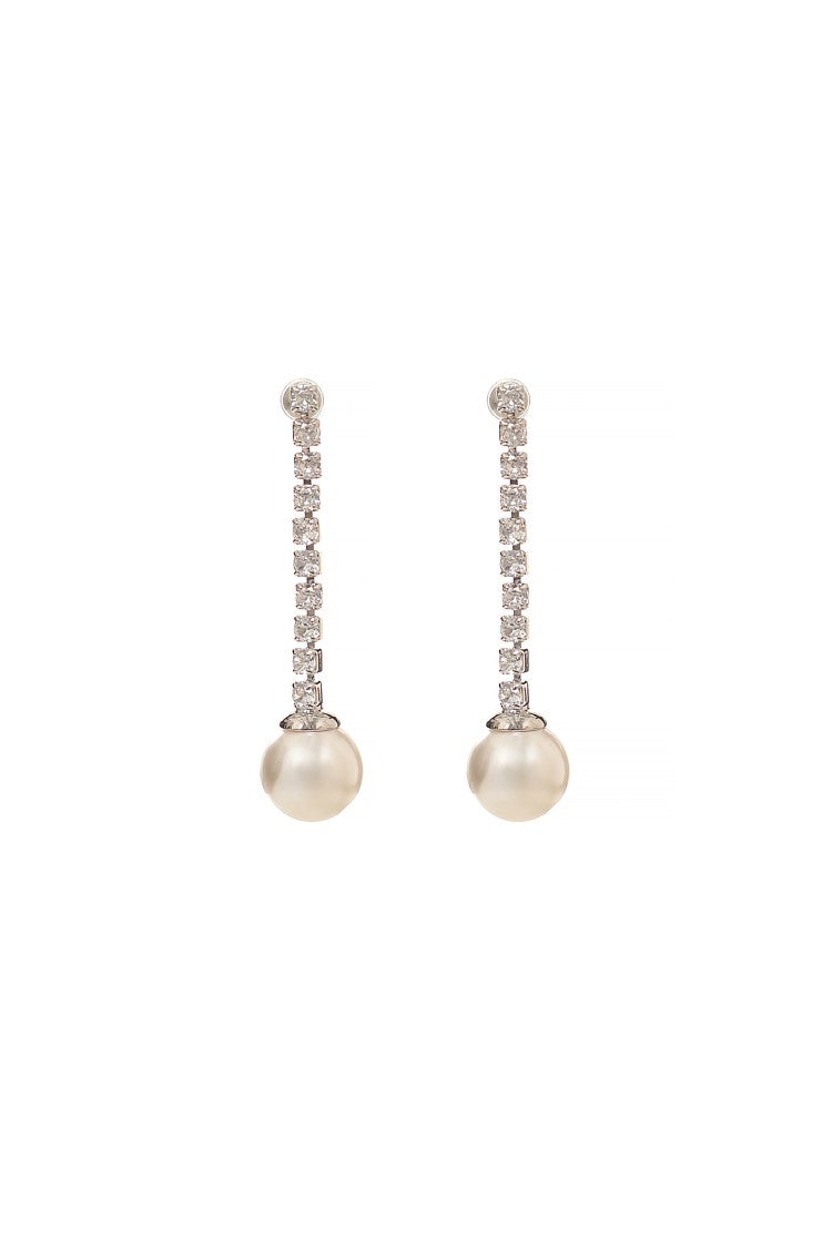 Self-Portrait Silver Drop Earrings With Crystals And Pearl Pendant