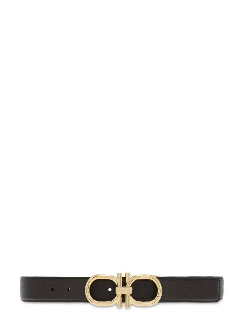 Ferragamo Black Belt With Polished Buckle Finish