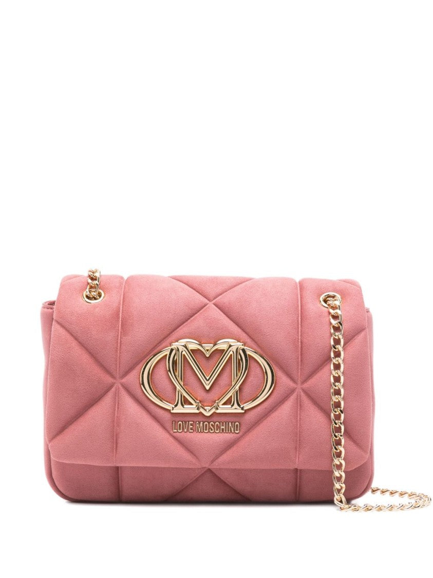 Love Moschino Quilted Pink Shoulder Bag With Chain Strap