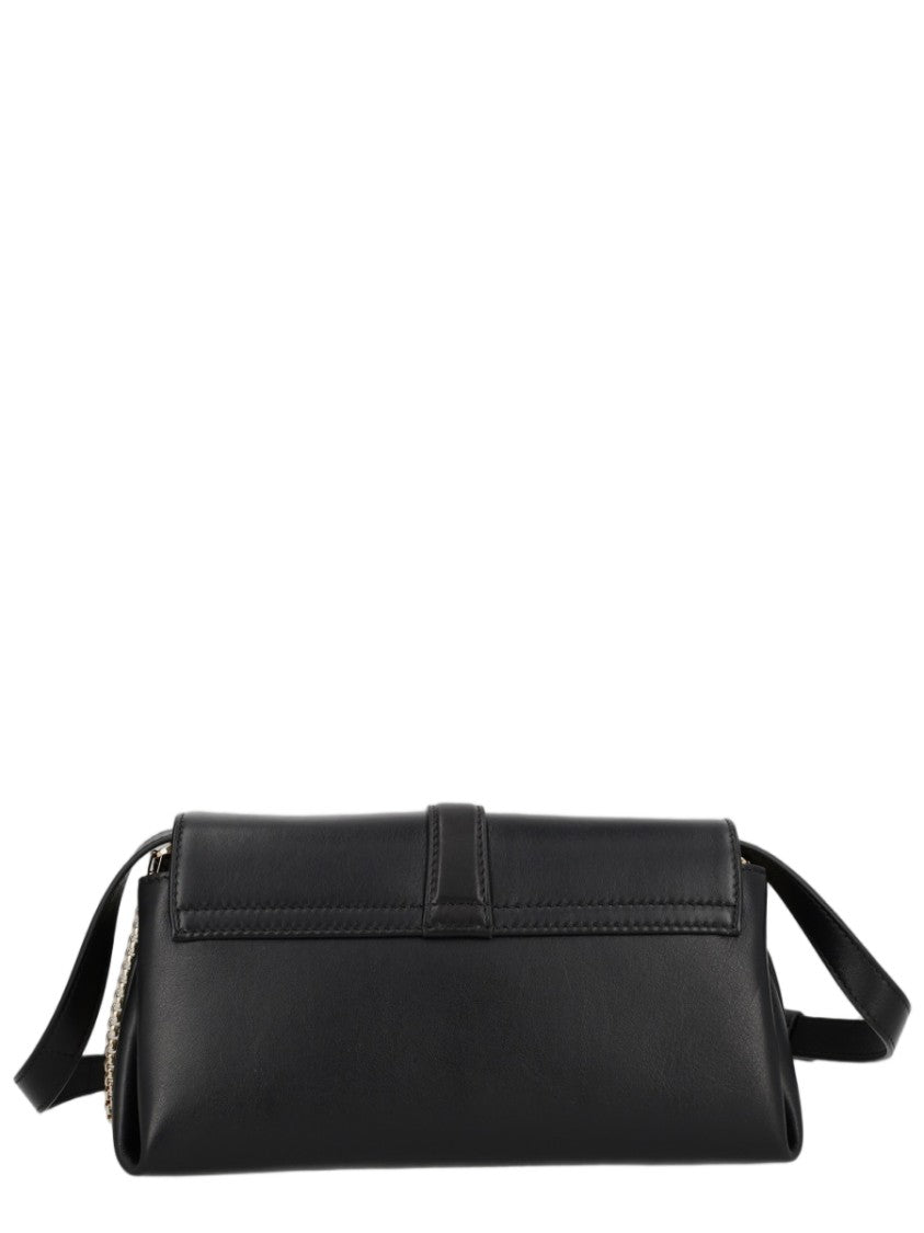 Ferragamo Black Gold Accent Calf Leather Shoulder Bag