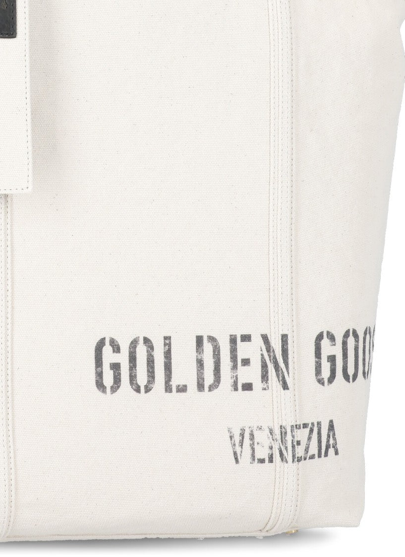 Golden Goose Ivory Canvas Shopper Bag