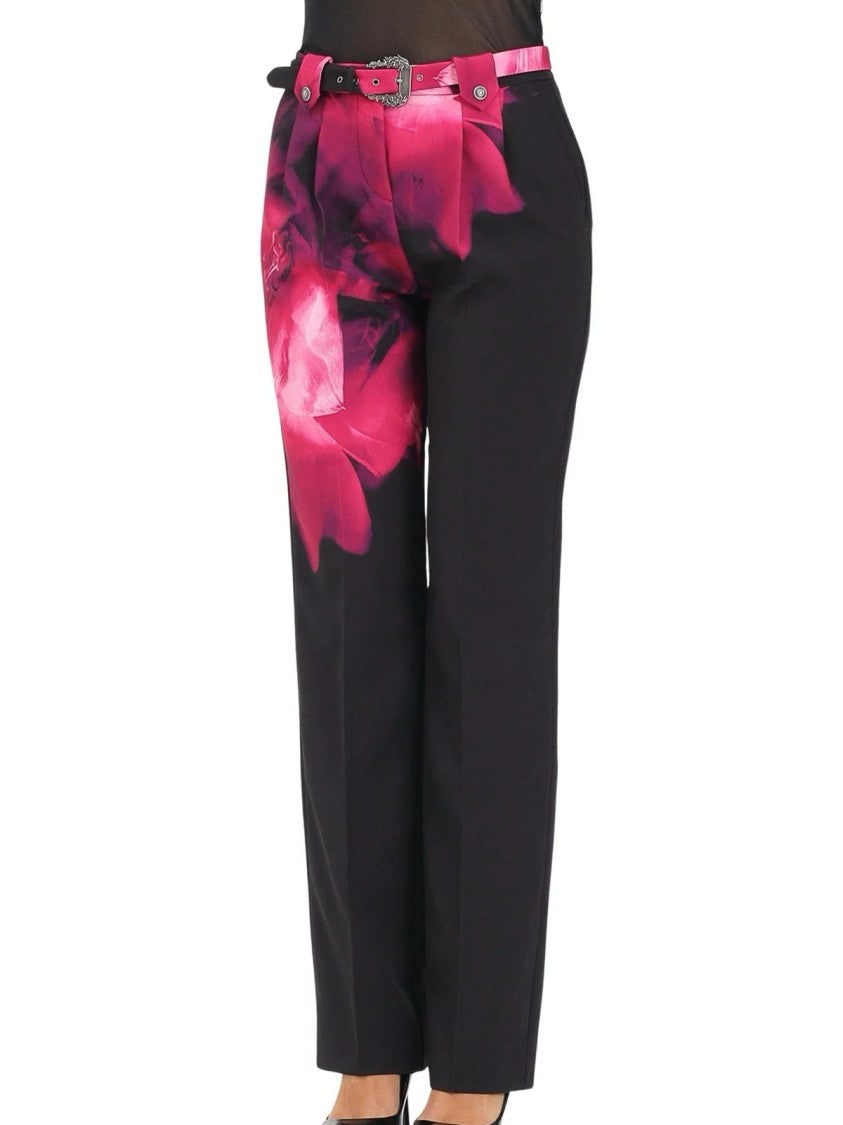 Versace Jeans Couture Cigarette Trousers With Floral Print And Matching Belt