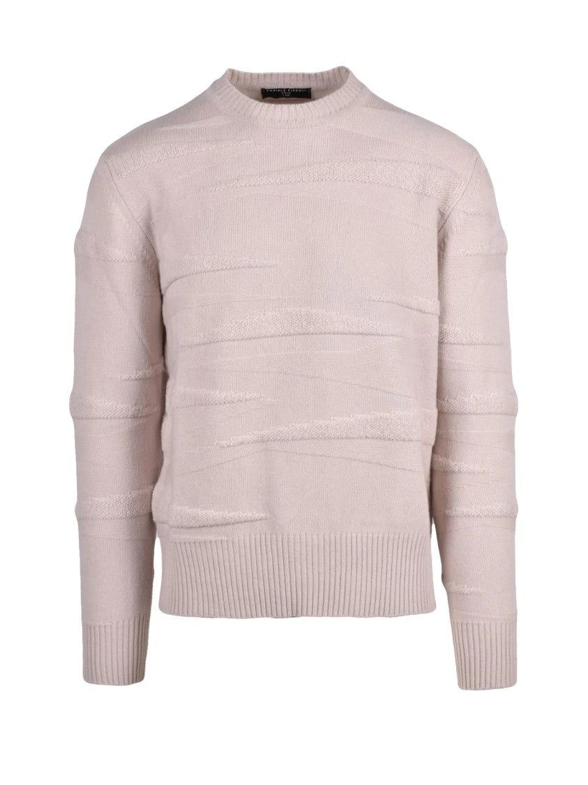 Daniele Fiesoli Crewneck Sweater With Textured Pattern In Extrafine Merino Wool And Cashmere Blend