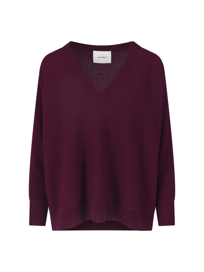 Lisa Yang Deep V-Neck Relaxed Ribbed Knit Sweater