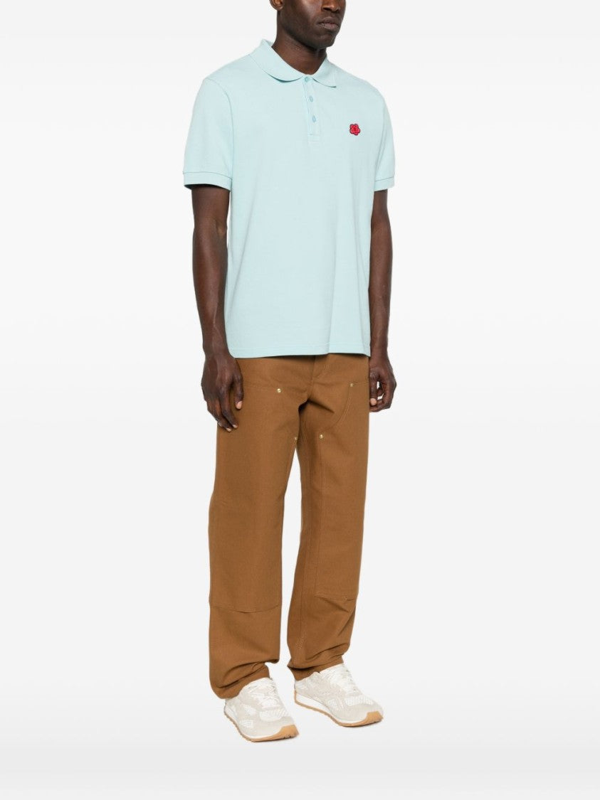 Kenzo Light Blue Embroidered Emblem Silk Polo