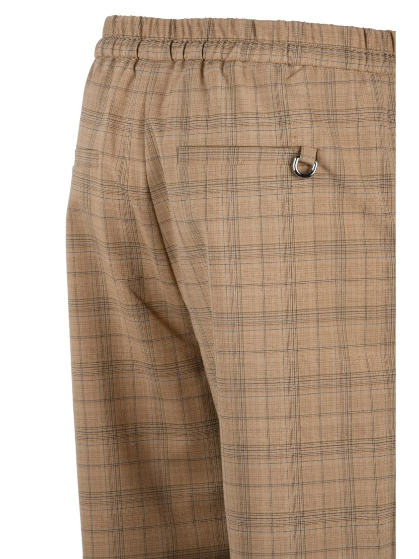 Marella Sport Beige Plaid Trousers With Elastic Waist And Practical Pockets
