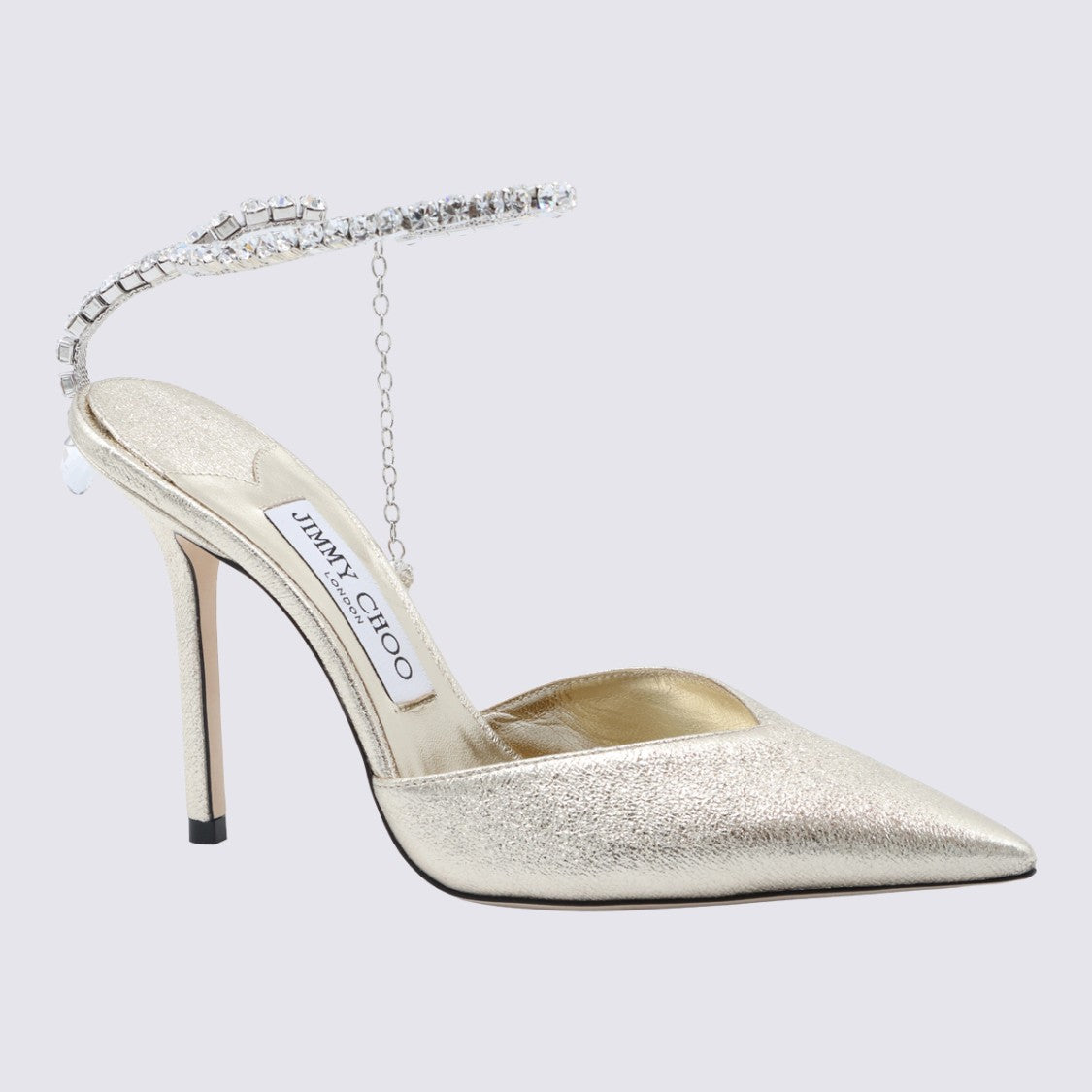 Jimmy Choo Pointed Toe High-Heeled Pumps With Rhinestone Ankle Strap