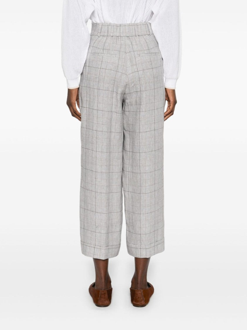 Peserico High-Waisted Wide-Legged Trousers With Subtle Check Pattern