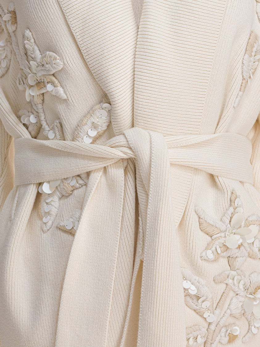 Golden Goose Floral Embroidered Cardigan With Wide Shawl Collar