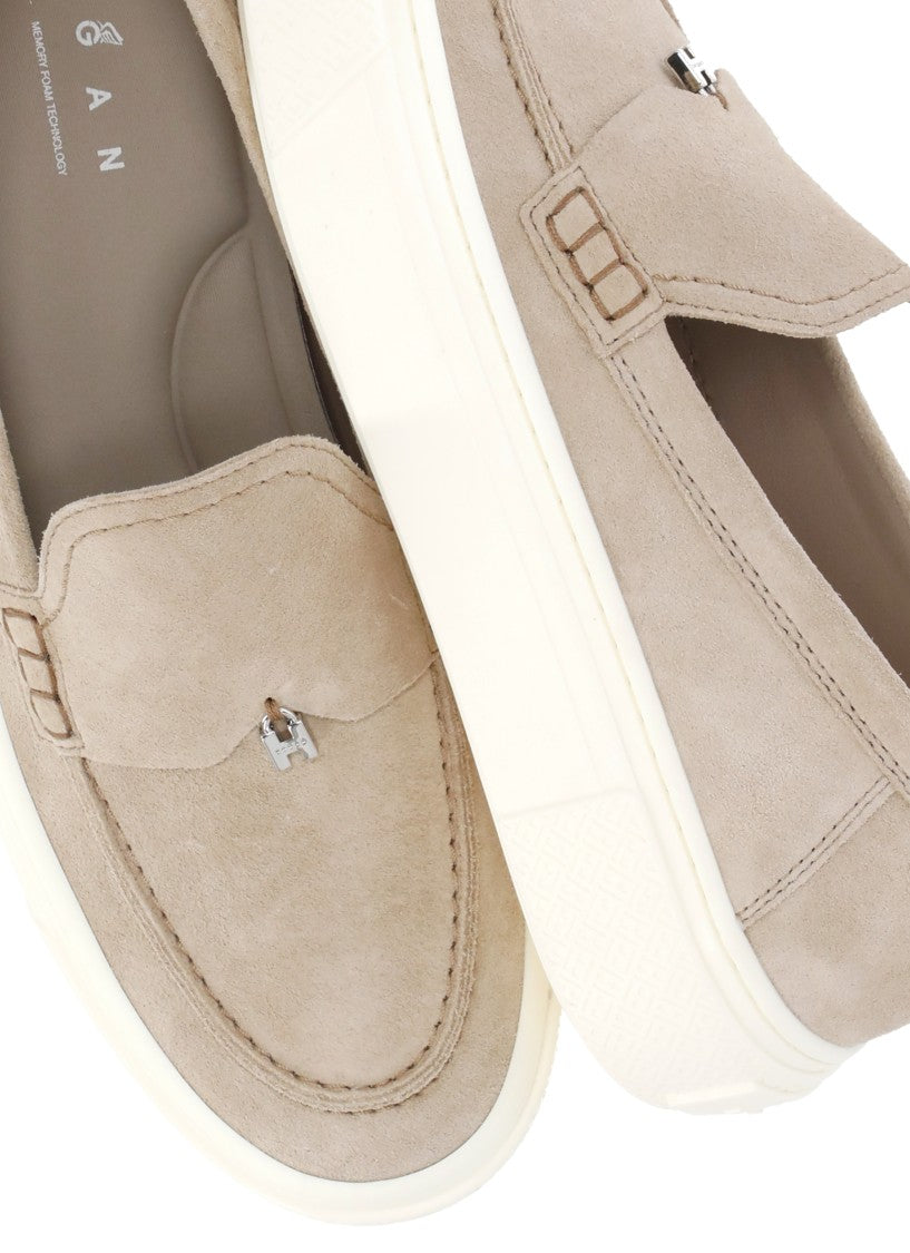 Hogan Beige Crosswind Suede Leather Loafers