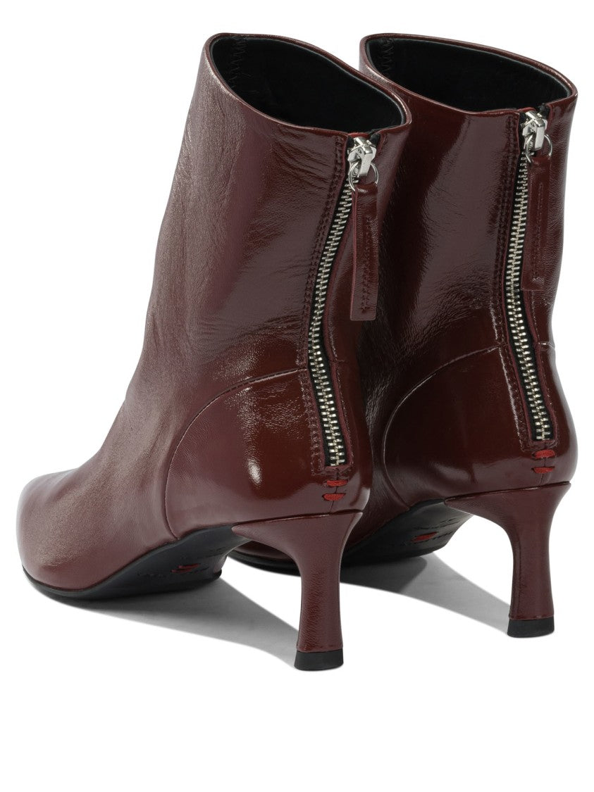 Halmanera Bordeaux Calf Leather Ankle Boots With Pointed Toe And Kitten Heel