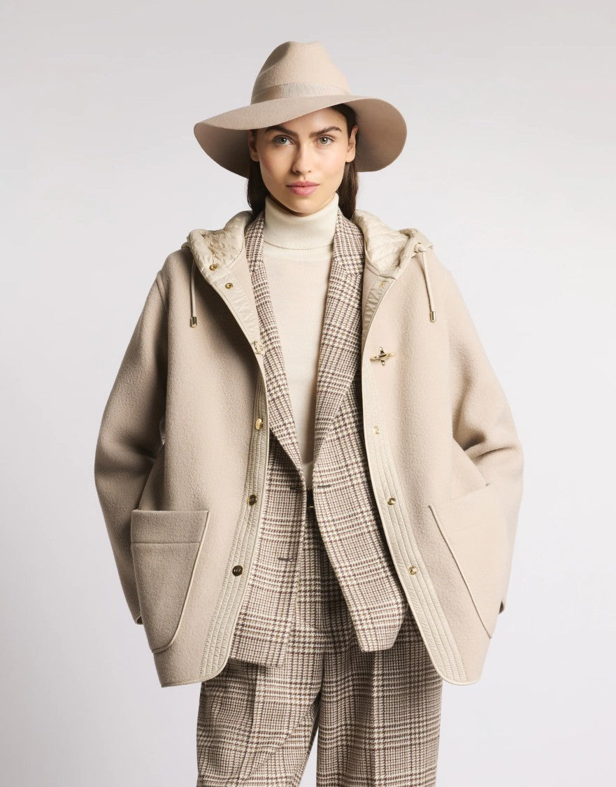 Fay Bimaterial Caban With Hood And Toggle Closure