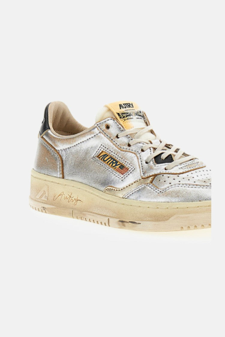 Autry Silver Medalist Super Vintage Laminated Leather Sneakers
